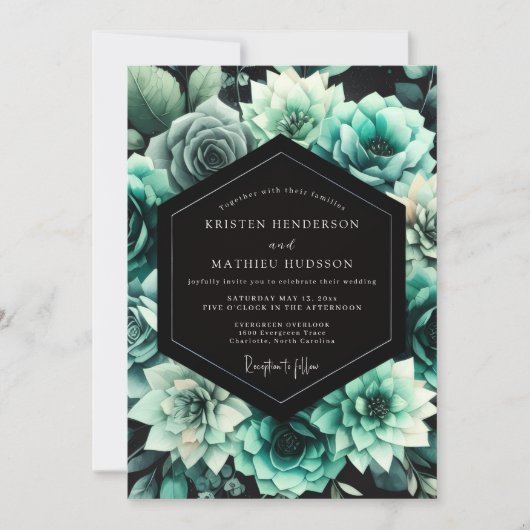 Teal Floral Bloom Wedding Kaart (Voorkant)