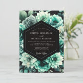 Teal Floral Bloom Wedding Kaart (Staand voorkant)