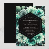 Teal Floral Bloom Wedding Kaart (Voorkant / Achterkant)