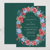 Teal Floral Blossom Wedding Kaart (Voorkant / Achterkant)