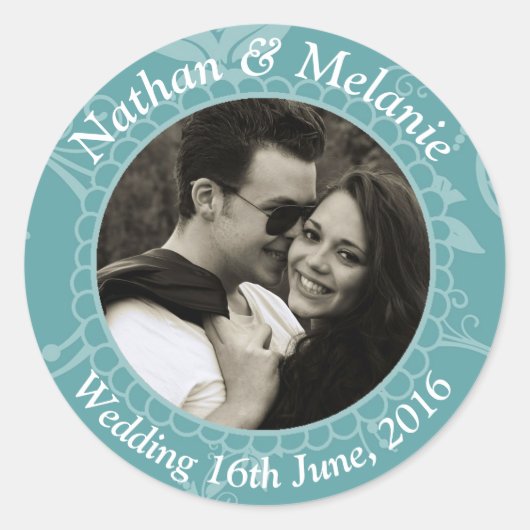 Teal Floral Custom Text Ronde Sticker (Voorkant)