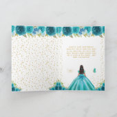 Teal Floral Dark Skin Girl Birthday Kaart (Binnen)