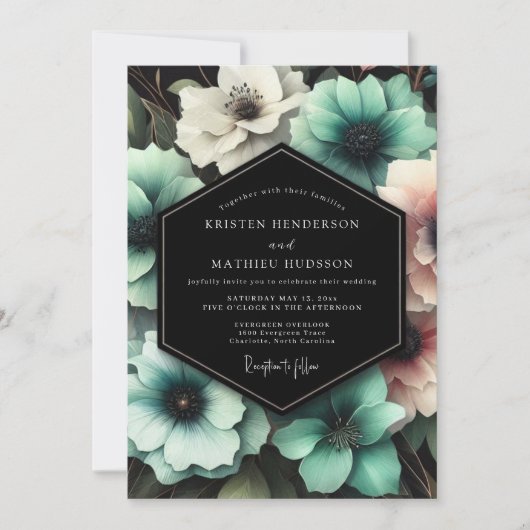 Teal Floral Enchantment Wedding Kaart (Voorkant)
