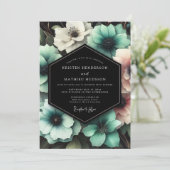 Teal Floral Enchantment Wedding Kaart (Staand voorkant)
