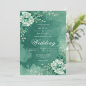 Teal Floral Flourish Wedding Kaart (Staand voorkant)