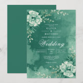 Teal Floral Flourish Wedding Kaart (Voorkant / Achterkant)