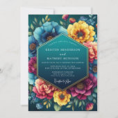 Teal Floral Lush Romance Wedding Kaart (Voorkant)