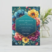 Teal Floral Lush Romance Wedding Kaart (Staand voorkant)