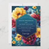 Teal Floral Luxe Wedding Kaart (Voorkant)