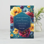 Teal Floral Luxe Wedding Kaart (Staand voorkant)