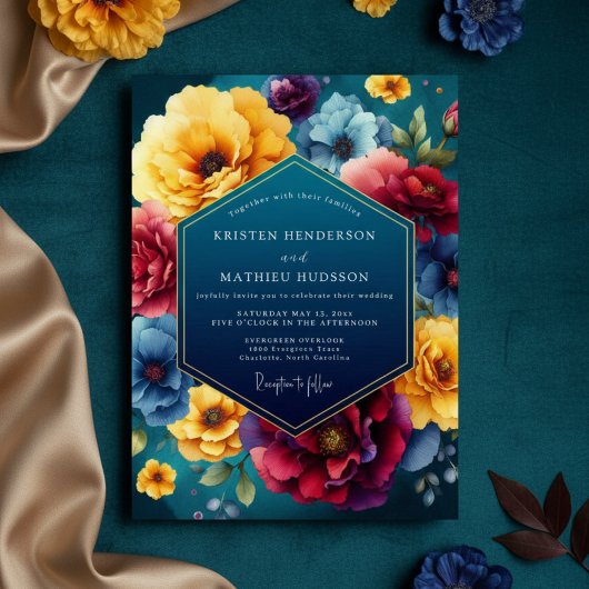 Teal Floral Luxe Wedding Kaart