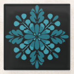 Teal Floral Mandala Glazen Onderzetter<br><div class="desc">Add a bold, sophisticated touch to your space with this striking teal mandala coaster. Featuring a high-contrast design, the vibrant turquoise floral pattern stands out beautifully against a sleek black background. The symmetrical, petal-inspired shapes create a clean, modern aesthetic that fits perfectly in contemporary, minimalist, or eclectic homes. Durable and...</div>
