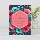 Teal Floral Moody Wedding Kaart (Staand voorkant)