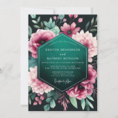 Teal Floral Nocturne Wedding Kaart (Voorkant)