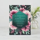 Teal Floral Nocturne Wedding Kaart (Staand voorkant)