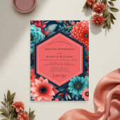 Teal Floral Opulence Wedding Kaart