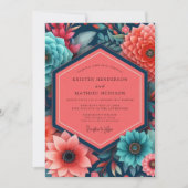 Teal Floral Opulence Wedding Kaart (Voorkant)