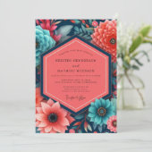 Teal Floral Opulence Wedding Kaart (Staand voorkant)