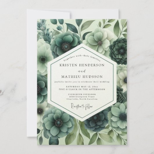 Teal Floral Opulent Romance Wedding Kaart (Voorkant)