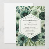 Teal Floral Opulent Romance Wedding Kaart (Voorkant / Achterkant)