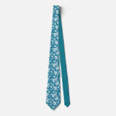 Teal Floral Pattern Custom Necktie Stropdas (Voorkant)