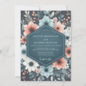 Teal Floral Whimsy Wedding Kaart (Voorkant)