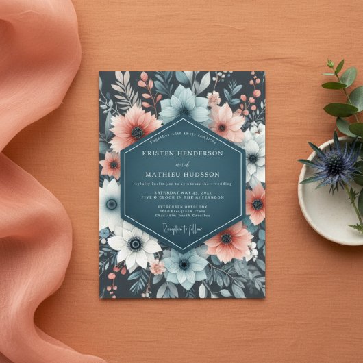 Teal Floral Whimsy Wedding Kaart