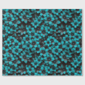 Teal Floral Wrapping Paper on Black Cadeaupapier (Vlak)