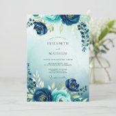 Teal Flourishing Watercolor Wedding Kaart (Staand voorkant)
