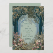 Teal Forest Archway Gold Frame Romantic Floral Kaart (Voorkant / Achterkant)