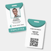 Teal Foto ID QR Code Medewerker Bedrijf Badge (Voor- en achterkant)