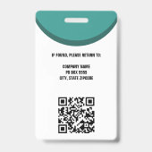 Teal Foto ID QR Code Medewerker Bedrijf Badge (Achterkant)