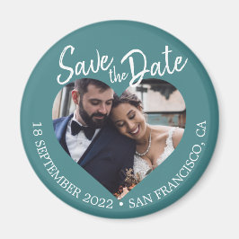 Teal Foto Moderne Script Bewaar de Datum Magneet