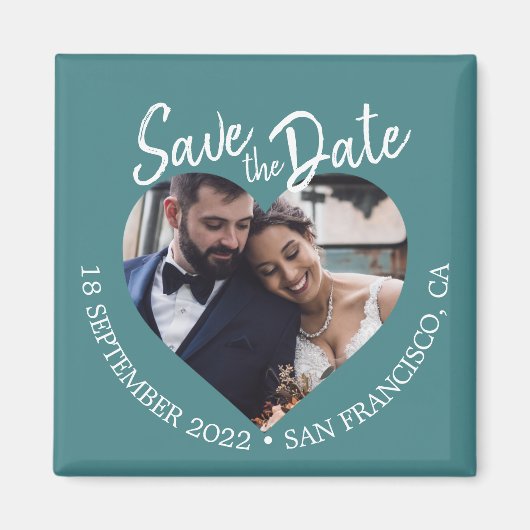 Teal Foto Moderne Script Sla de Datum Op Magneet (Voorkant)