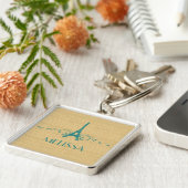Teal Franse Bloei Premium Sleutelhanger (Zijkant)