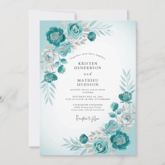 Teal Frosty Winter Wedding Kaart (Voorkant)
