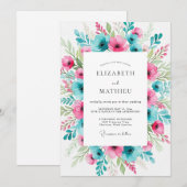 Teal Fuchsia Lively Spring Wedding Kaart (Voorkant / Achterkant)
