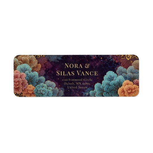 Teal Galaxy Coral Ornate Gold Frame Etiket (Voorkant)