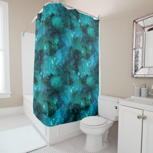 Teal Galaxy Serie Design 6 Douchegordijn (In situ)