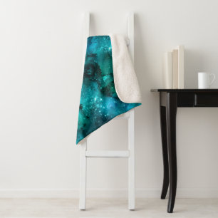 Teal Galaxy Serie Design 6 Sherpa Deken
