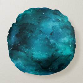 Teal Galaxy Serie Design 7  Rond Kussen