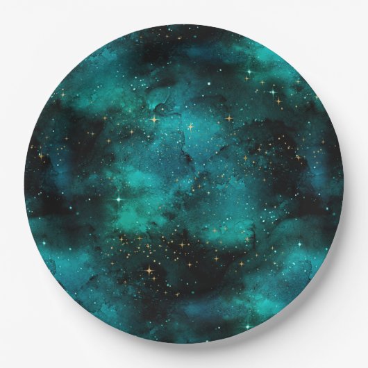 Teal Galaxy Serie Ontwerp 1 Papieren Bordje (Voorkant)