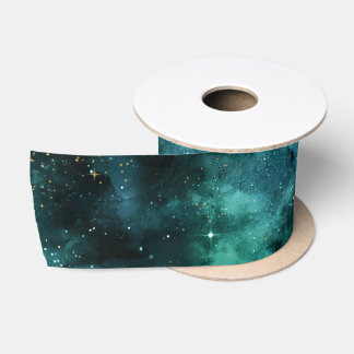 Teal Galaxy Serie Ontwerp 1  Satijnen Lint
