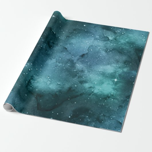 Teal Galaxy Serie Ontwerp 7 Cadeaupapier (Uitgerold)