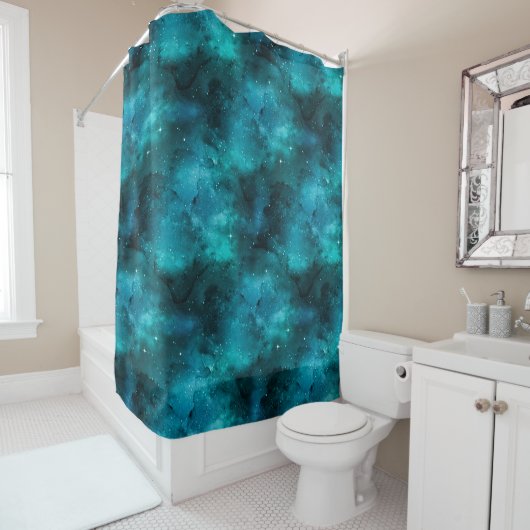 Teal Galaxy Serie Ontwerp 7 Douchegordijn (In situ)
