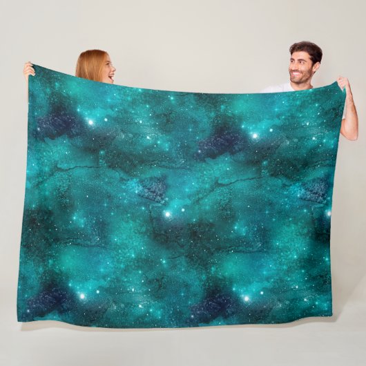 Teal Galaxy Series Design 8 Fleece Deken (In situ)