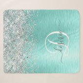 Teal Geborsteld Metaal Zilver Glitter Monogram Naa Sherpa Deken (Voorkant (horizontaal))