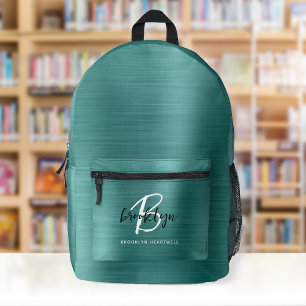 Teal Geborsteld Metaal Zwart Wit Monogram Naam Bedrukte Rugzak