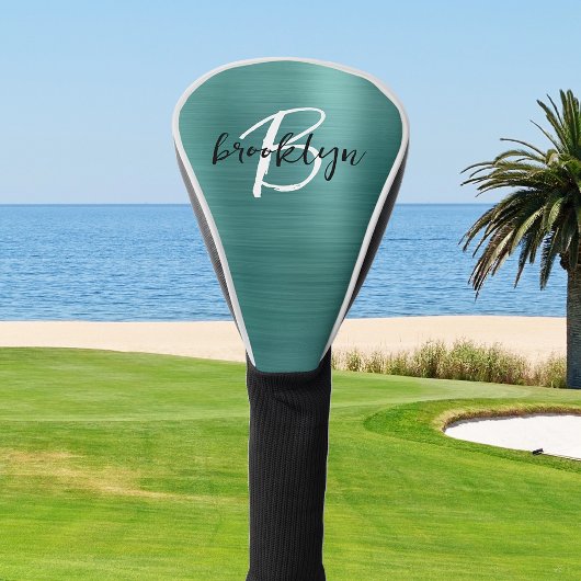 Teal Geborsteld Metaal Zwart Wit Schrift Monogram Golfheadcover