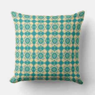 Teal Geel Geruit Argyle Patroon Kussen